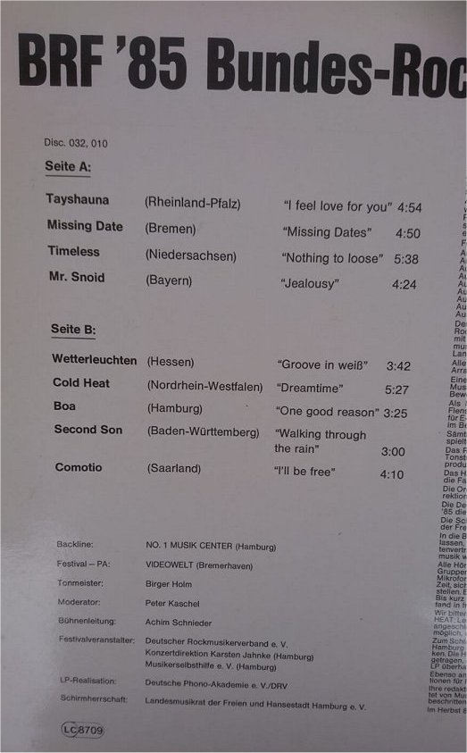 BRF '85 Bundes-Rockfestival 1985 - LP Cover backside detail